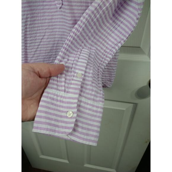 J Crew Woman L Shirt Collared 1/2 Button Long Sleeve Purple White Striped... - Picture 6 of 9